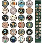 24 Pcs Camping Iron on Patches 2.17 Inch Embroidered Patches, Retro | Outdoor Adventure Hiking Applique for DIY Costume Hats Backpacks, Camp Theme Designs for Party Favors, Easy Motif Decor Gear
