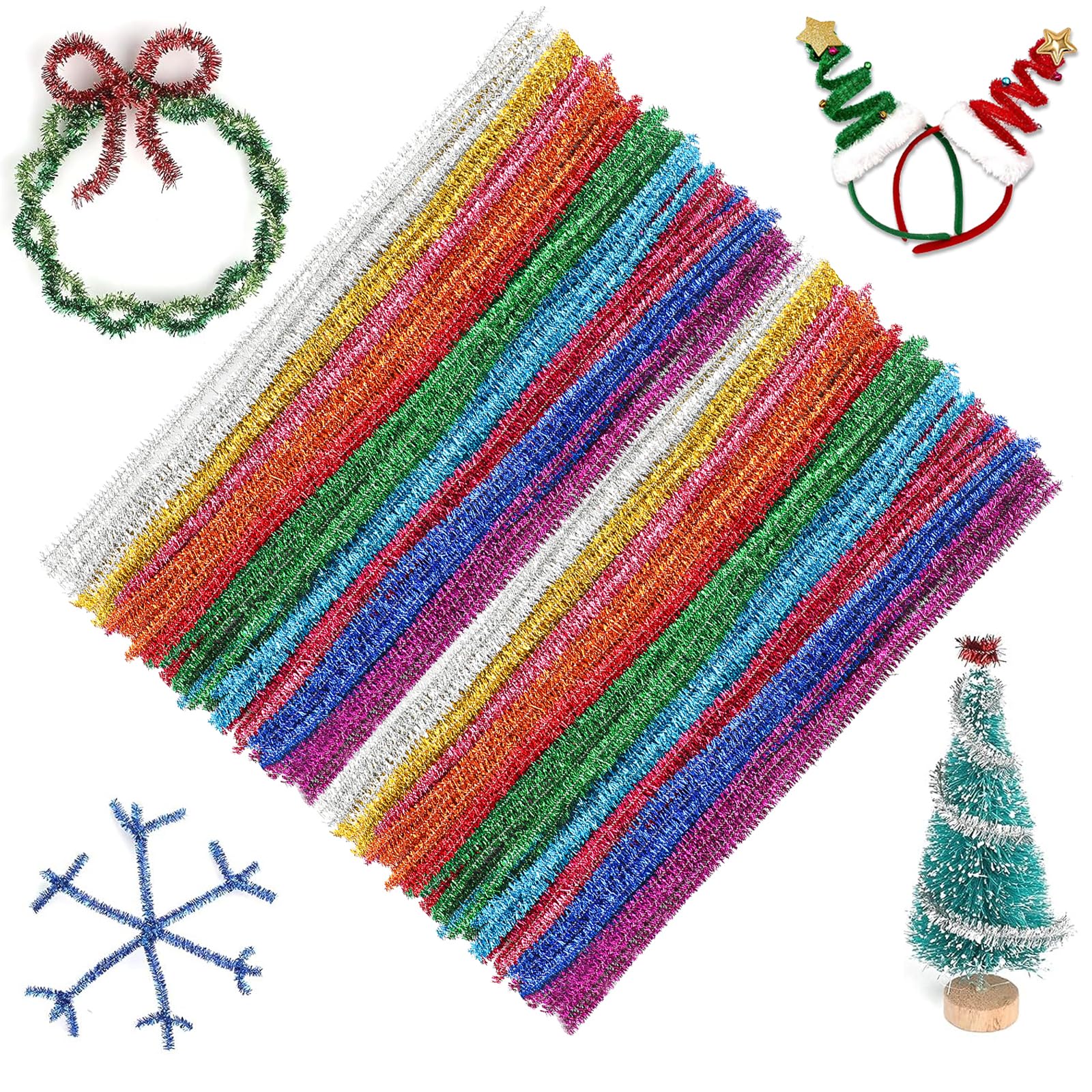 G2PLUS Multi-Colored Glitter Pipe Cleaners, 200pcs - 30cm Sparkly Christmas Pipe Cleaners for DIY Craft Projects & Ornament Making — image 1
