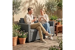 Outsunny 2 Seater Outdoor Sofa, PE Wicker Patio Outdoor Couch with Deep Seat, Cushions, Wide Armrests, Small Patio Furniture 