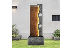 Autodaya 39.4" Modern Zen Faux Slate Water Fountain for Indoors or Outdoors with LED Lights, Cascading Waterfall, Tranquil Water Feature for Patio, Garden, Deck or Porch