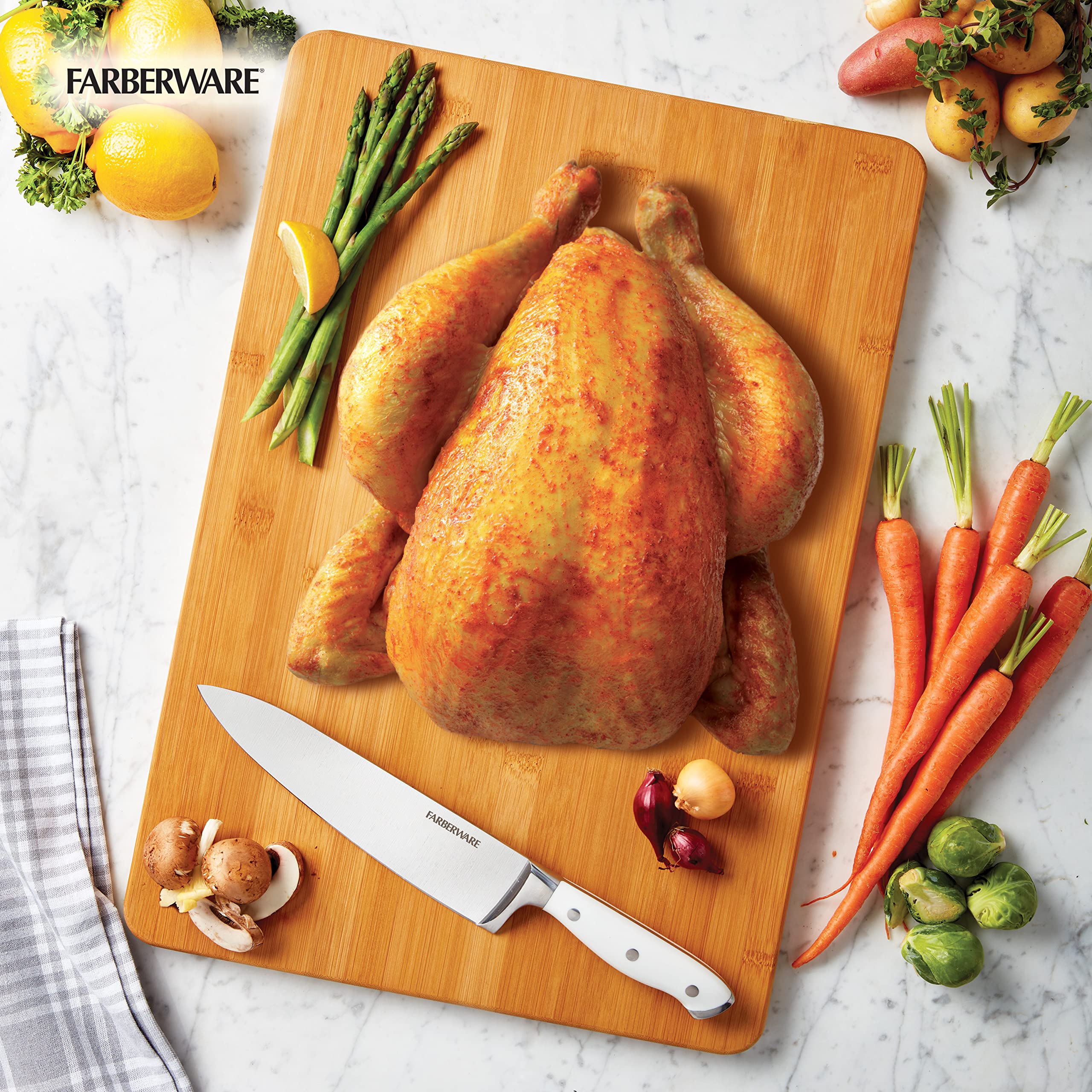 Farberware Extra-Large Wood Cutting Board, Reversible Chopping Board for Kitchen Meal Prep and Serving, Charcuterie Board, 14.17-Inch x 20.08-Inch, Bamboo