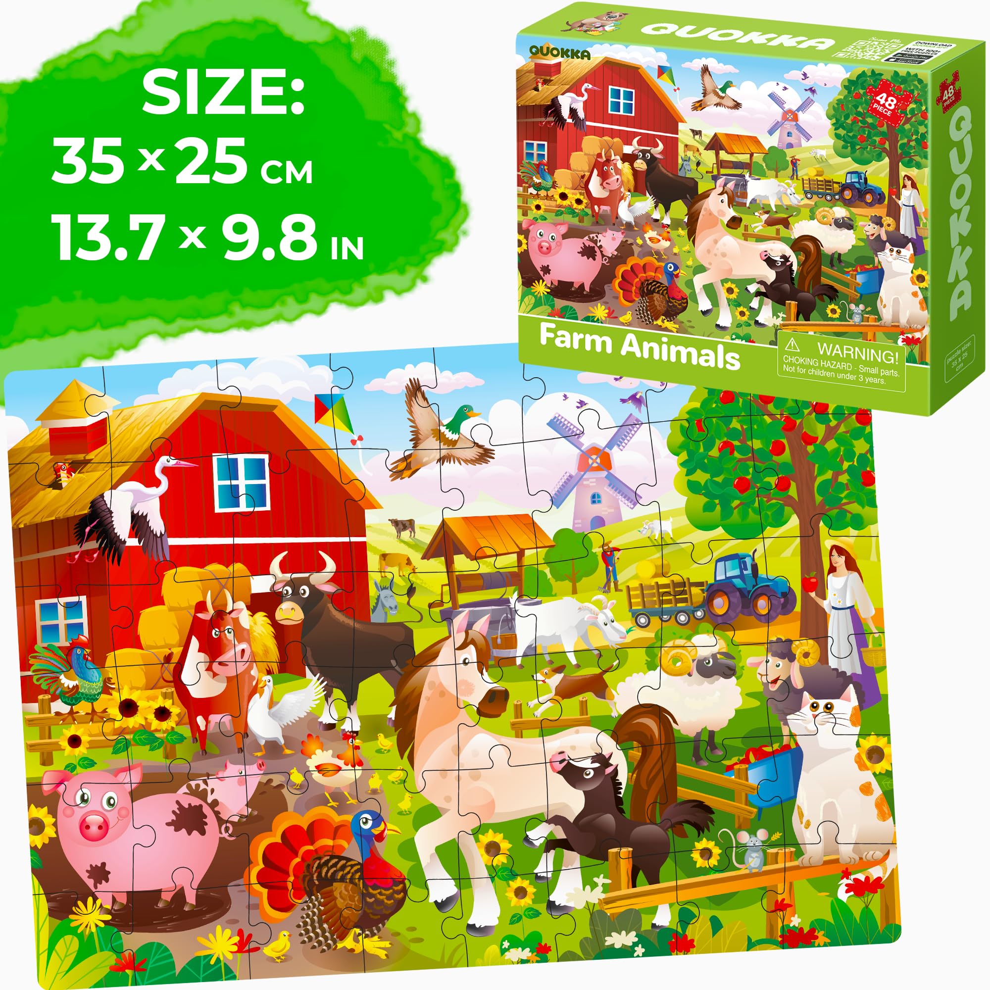 QUOKKA Puzzles for Kids Ages 4-6 – 4 x 48 Pieces Jigsaw Puzzles for Toddlers 2-4 – Children's Game Ages 3-5 for Learning Farm Animals – Educational Preschool Toy for Boys and Girls 4-8 Years Old