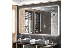 TETOTE 48 x 30 LED Backlit Bathroom Mirror with Light,3Color White/Warm/Natural,Anti-Fog Lighted Mirror,Dimmable,Vanity Mirror,Wall Mounted