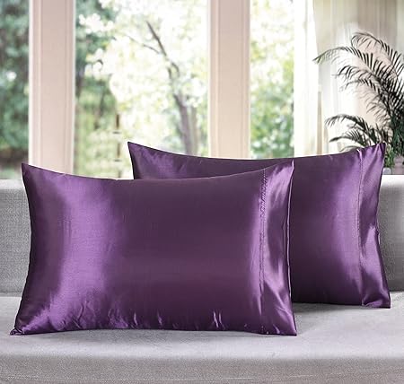 Creative 2 Pieces Of Solid Soft Silky Satin Pillow Cases King