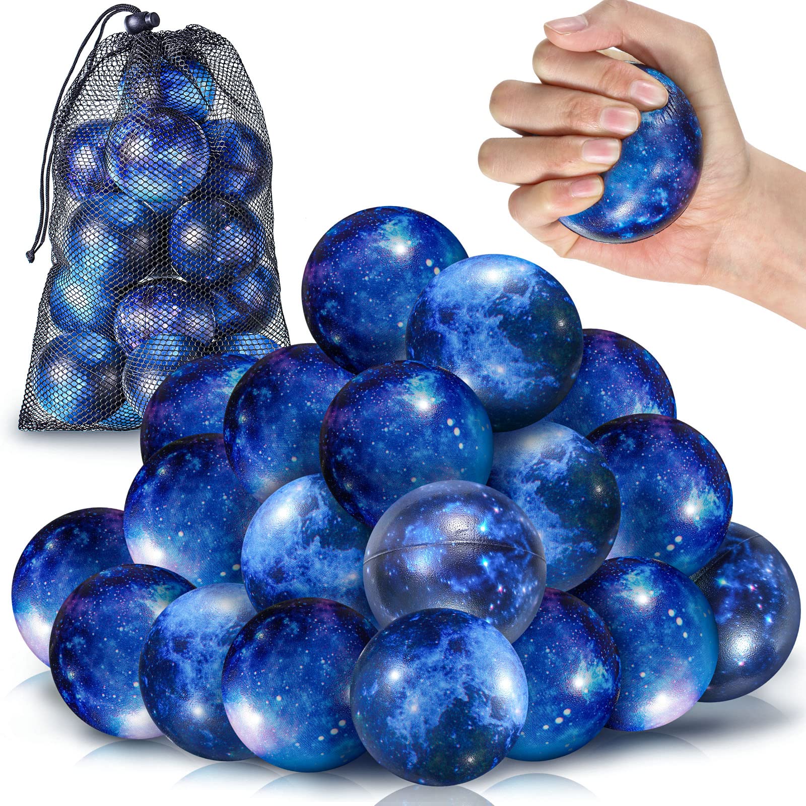 Photo 1 of 30 Pcs Galaxy Stress Ball Bulks for Kids Adults, 2.5 Inch Galaxy Party Favor Gift Decorations Space Theme Stress Balls with Storage Bag for School Stress Relief, Ball Games