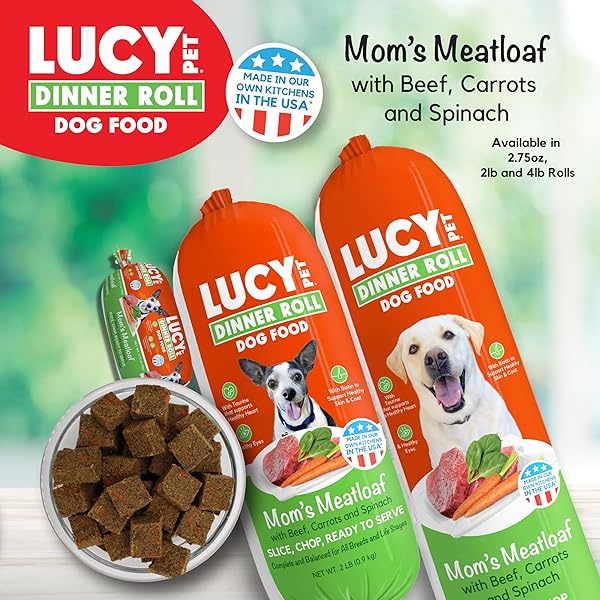 LUCY PET DINNER ROLLS-MOM’S MEATLOAF BEEF WITH CARROTS, AND SPINACH 2LB