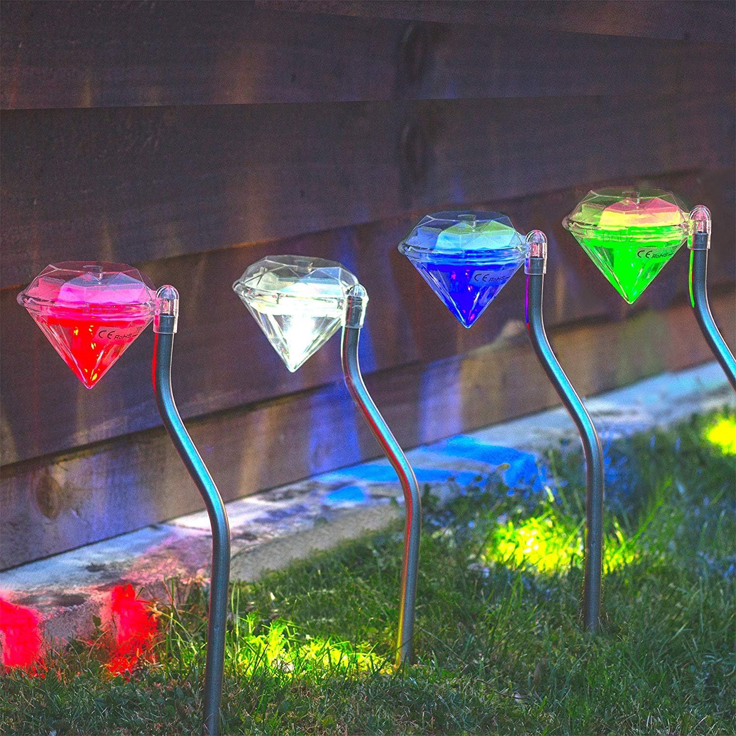 ZCSMg Diamond Solar Light Garden Light Colour Changing LED Stainless Steel Solar Diamond Stake Lamps