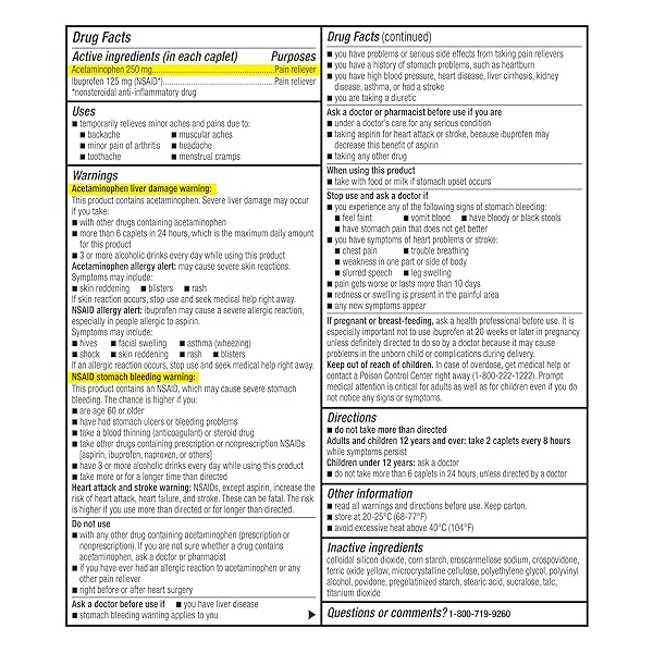 GOODSENSE DUAL ACTION ACETAMINOPHEN AND IBUPROFEN (NSAID) TABLETS, 250 MG/125 MG, BACK PAIN, 18 COUNT