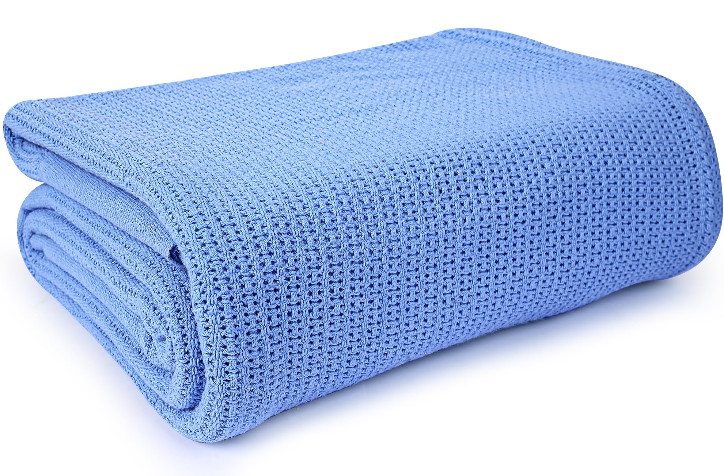 Linteum Textile Hospital Thermal Blanket 66x90 Inch 100% Cotton Breathable Soft and Cozy Open-Cell Weave Design Bed Blanket for Bed, Couch, Sofa Throw for All Season, 2.5 lb (Blue, Twin)