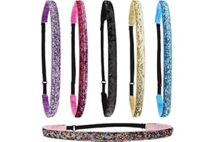 FROG SAC 6 Glitter Headbands for Girls, Adjustable Non Slip Thin Stretch Elastic Sports Headband for Teens, Cute Stretchy Ath