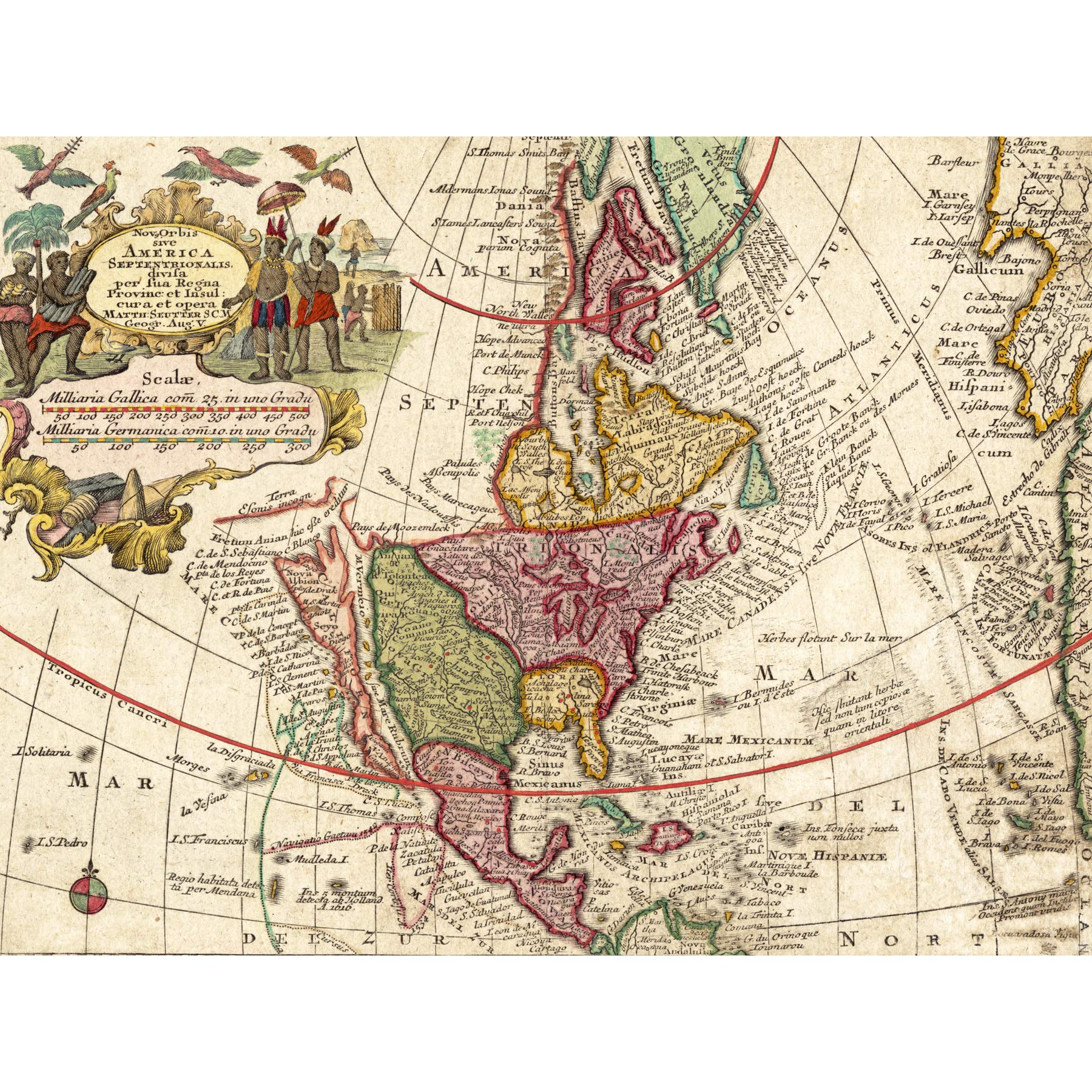 Seutter 18th Century Pictorial Map North America Large Wall Art Poster Print Thick Paper 18X24 Inch