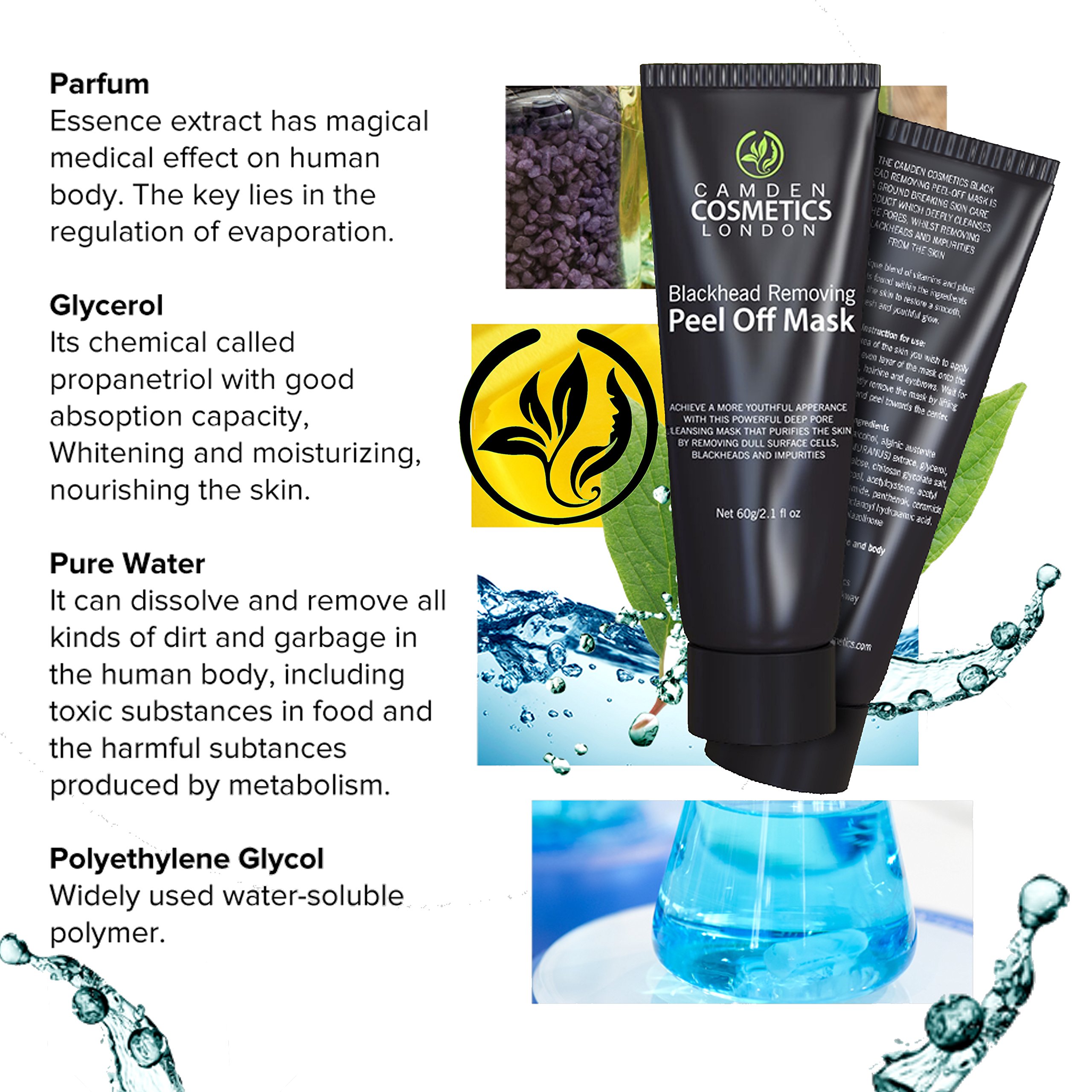 Blackhead Remover Mask - Peel Off Blackhead Mask By Camden Cosmetics - Natural Activated Charcoal Peel Off Black Mask - Deep Skin Blackhead Cleanser Purifying Mask To Remove Dull Cells, Blackheads & Impurities For Radiant Face - Blackhead E