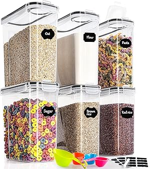 GoMaihe 4L Vorratsdosen 6 Set, Aufbewahrungsbox Küche Luftdicht Behälter aus Plastik Mit Deckel, Vorratsgläser zur Aufbewahrung von Nudeln, Müsli, Reis, Mehl, und für Futter Haustiere, MEHRWEG