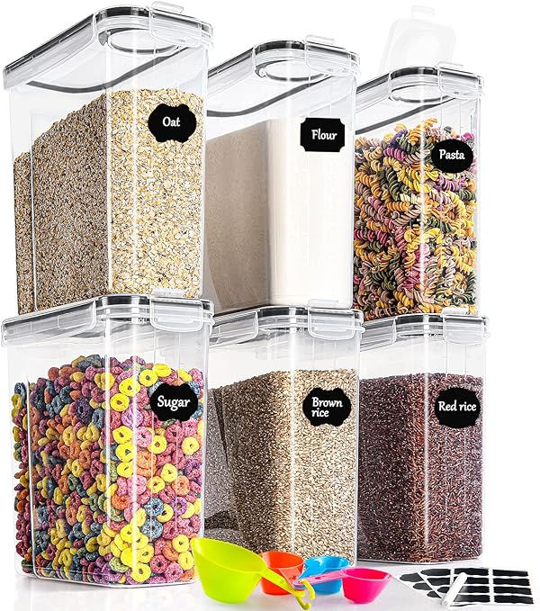 GoMaihe 4L Vorratsdosen 6 Set, Aufbewahrungsbox Küche Luftdicht Behälter aus Plastik Mit Deckel, Vorratsgläser zur Aufbewahrung von Nudeln, Müsli, Reis, Mehl, und für Futter Haustiere, MEHRWEG