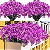 Kinisty 20 Bundles Outdoor Artificial Flowers UV Resistant with Purple Faux Silk Flowers and No Fade Fake Plastic Plants for Spring Summer Outside Planters Porch Window Box Garden Decor