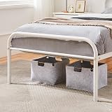 Yaheetech 3ft Single Bed Frame Metal Slatted Bed with Headboard White view 6