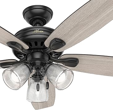 Hunter 52 Inch Matte Black Finish Contemporary Ceiling Fan With