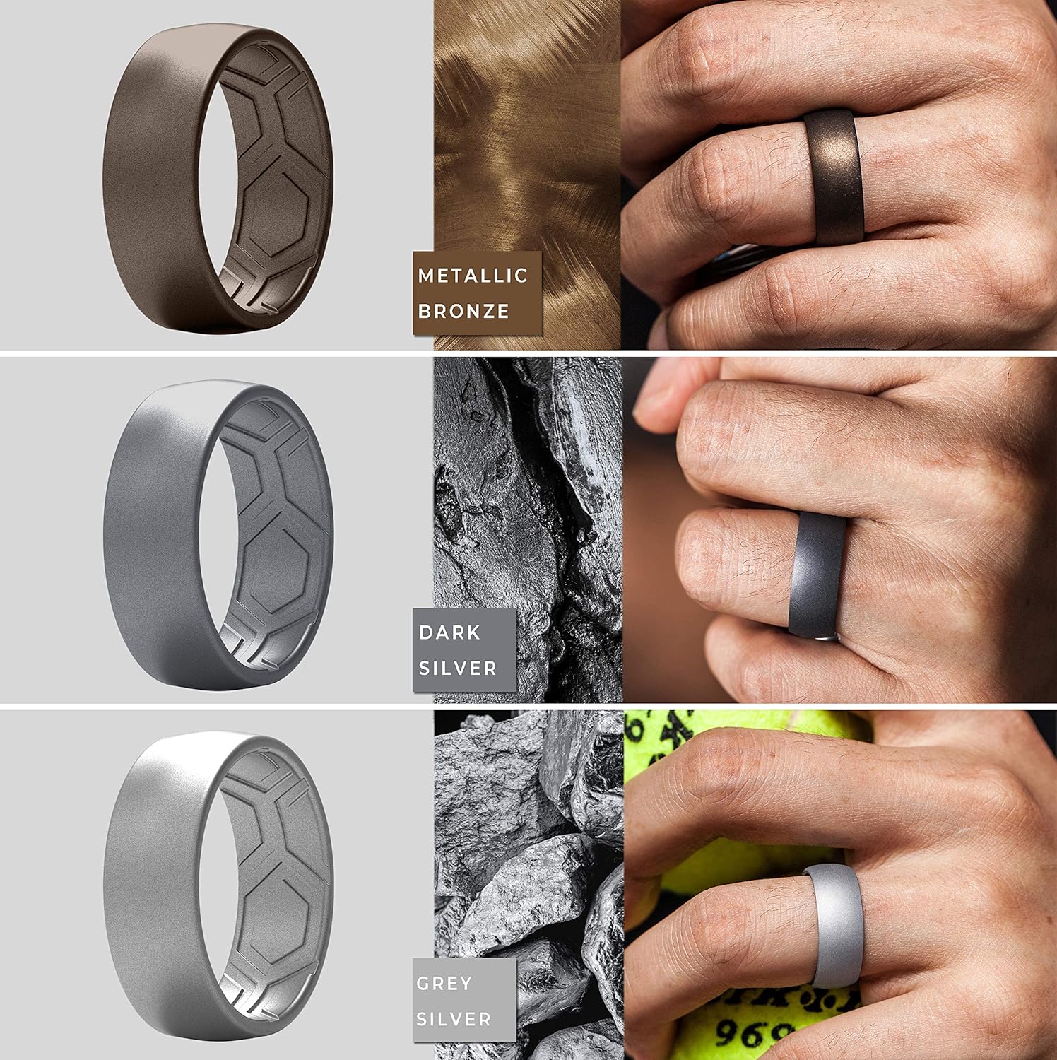 ThunderFit Silicone Rings for Men - 7 Rings / 4 Rings / 1 Ring - Breathable Patterned Design Wedding Bands 8mm Wide - 2.5mm Thick: Clothing