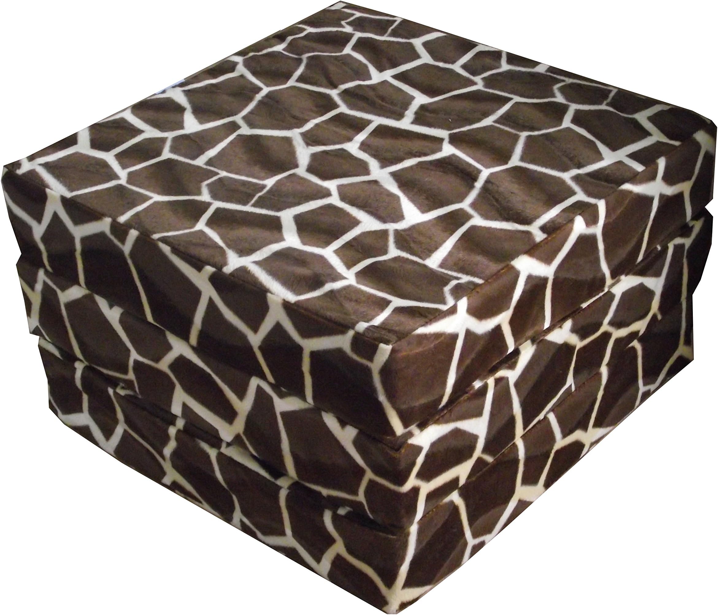 sit n sleep folding seat guest bed futon pouffee fold out chair in soft giraffe print faux fur
