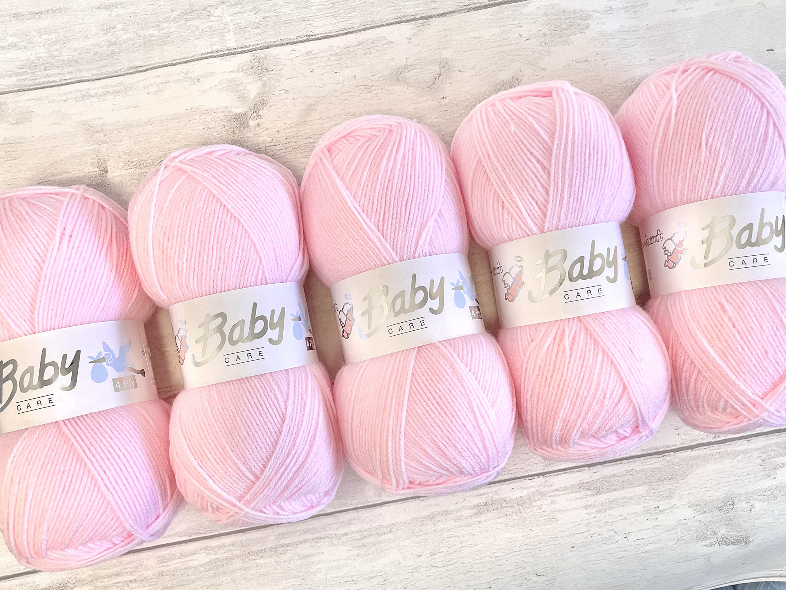 5 x 100g Woolcraft Babycare 4Ply Baby Wool (Baby Pink 701)