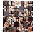 Blujellyfish Red Wine Colors Glass Tile 2'' x 2'' Leaf Carving Imprints Antique Mosaics Textured Rose Gold Metal Kitchen Bathroom Walls Backsplash Tiles (Pack of 5 Square Feet)