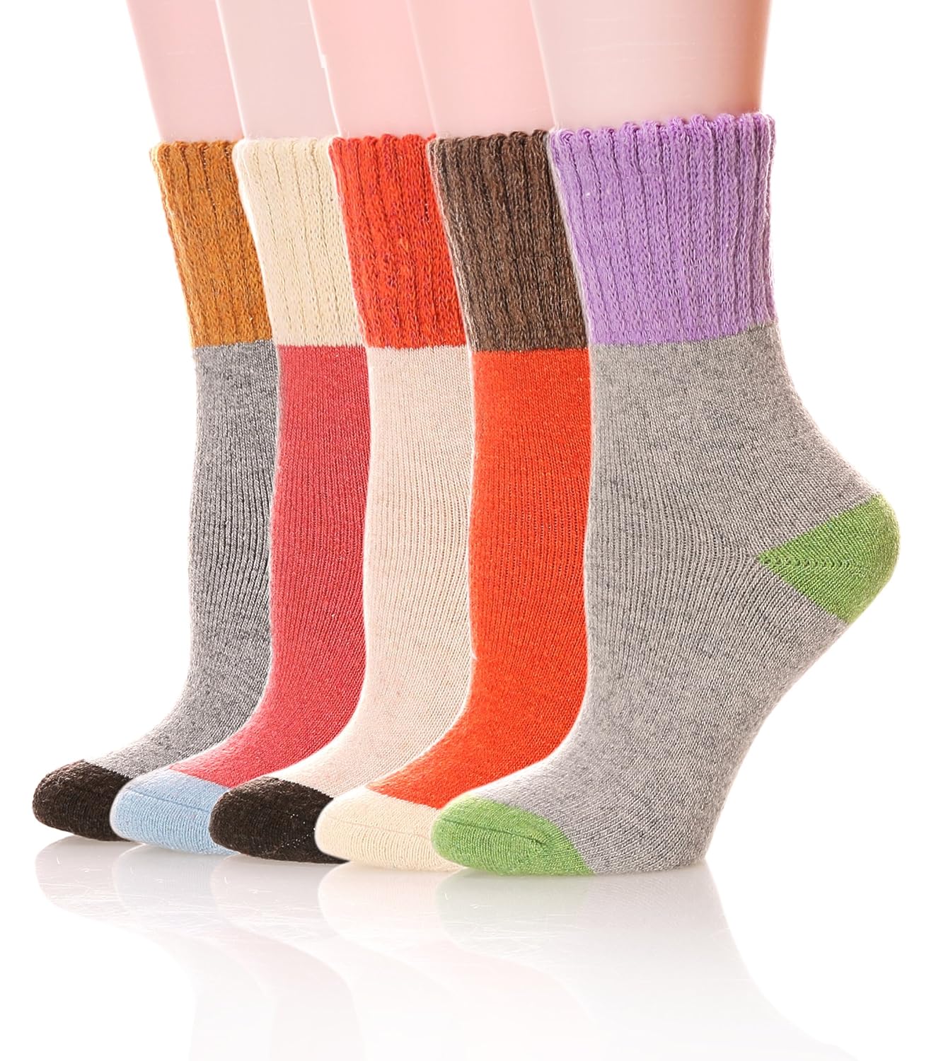 SDBING Women's Winter Wool Cotton Thick Warm Soft Casual Crew Socks 6 Pairs（Mixed Color A) at