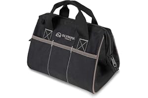 Olympia Tools Tool Bag 12 Inch, Heavy Duty Tools Bag with 3 Large Pockets, Adjustable Shouder Straps and 600D Reinforced Material