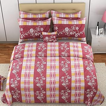 MAFATLAL Saranvi Series, Pure Cotton Soft Finish Easy to Wash 180 TC Premium Bedsheets for Double Bed with 2 Pillow Covers, Luxurious Bed Sheet Set (Velvetty Red)