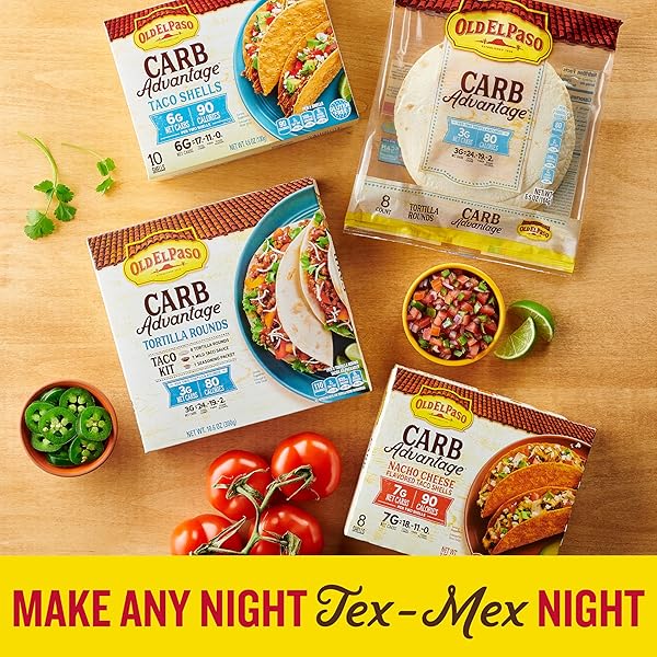 OLD EL PASO CARB ADVANTAGE CRUNCHY TACO SHELLS, 6G NET CARBS, 90 CALORIES, 10 CT, 4.6 OZ