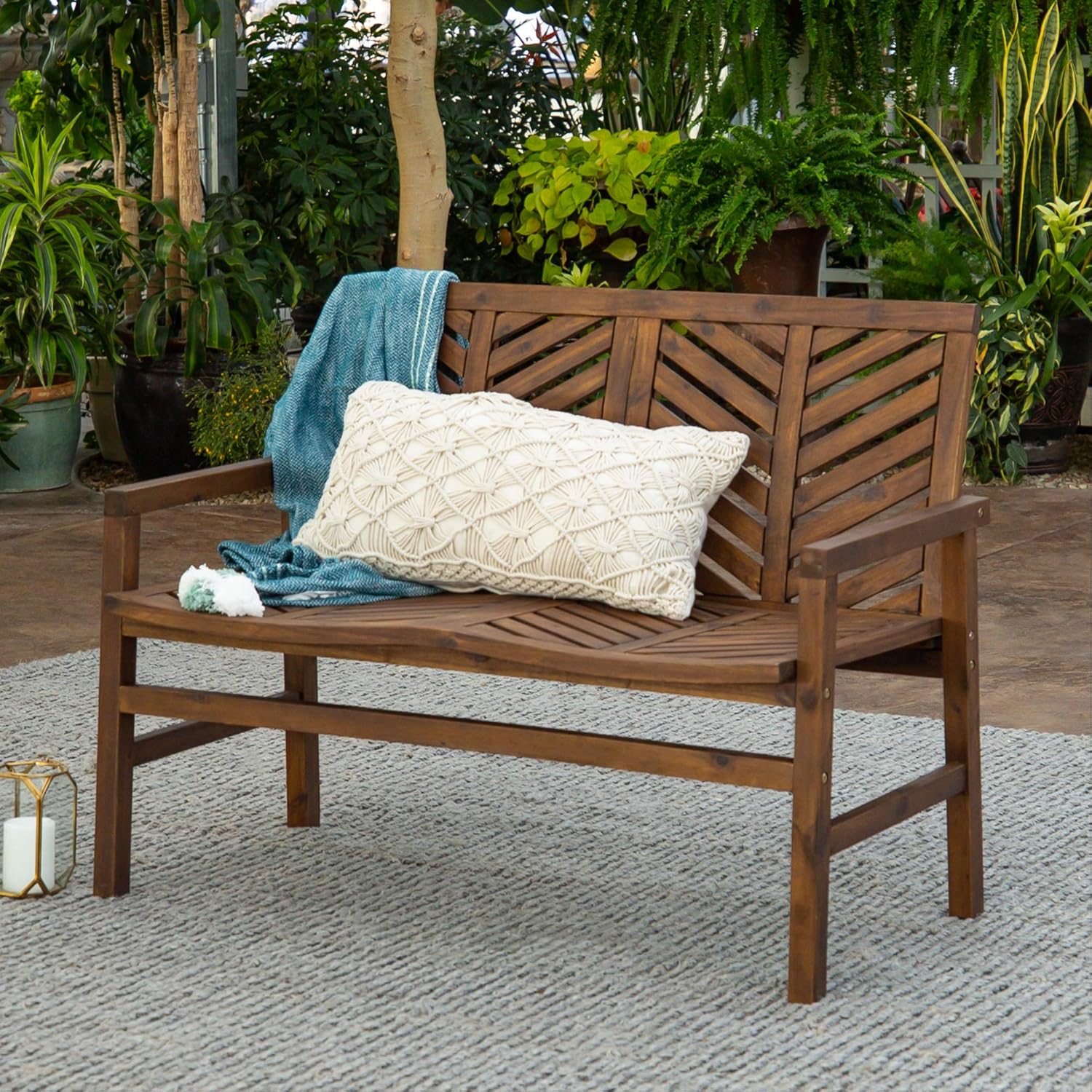 Walker Edison AZW4CGVINDB 4 Person Outdoor Wood Chevron Patio Furniture Set Loveseat Chairs Coffee Table All Weather Backyard Conversation Garden Poolside Balcony, Dark Brown : Garden & Outdoor