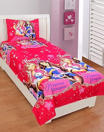Krishnam Home Cartoon Barbie Girl Printed Single Bedsheet With 1