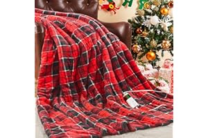 OCTROT Heated Blanket Electric Throw, Heating Blanket with 10 Heating Levels & 8 Hours Auto Off, Thick Soft Fuzzy Heat Blanket Sherpa Flannel Plush Checkered Plaid Blanket for Couch, 50x60 inch Red