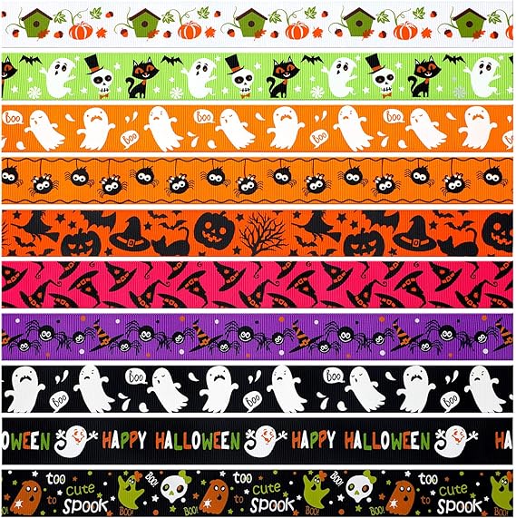 20 Yards 1 Inch Halloween Grosgrain Ribbons Bat Pattern Ribbons Pumpkin Ghost Printed Grosgrain