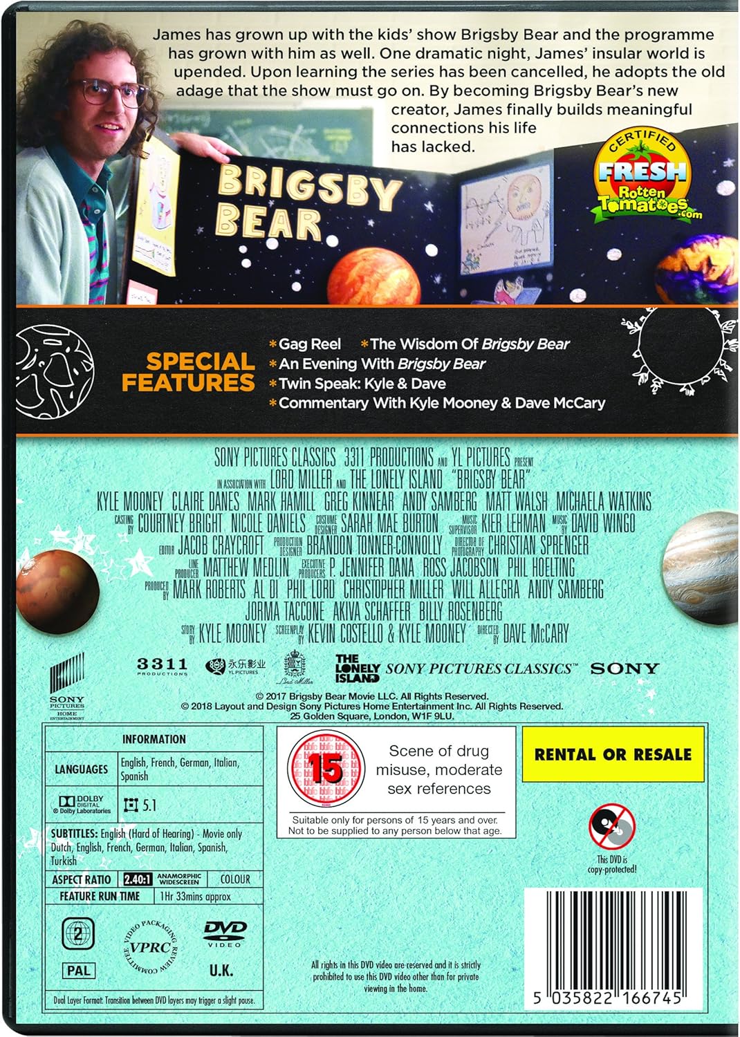 Brigsby Bear Dvd 2017 Amazon Co Uk Kyle Mooney Mark Hamill Greg Kinnear Claire Danes Andy Samberg Dave Mccary Kyle Mooney Mark Hamill Dvd Blu Ray