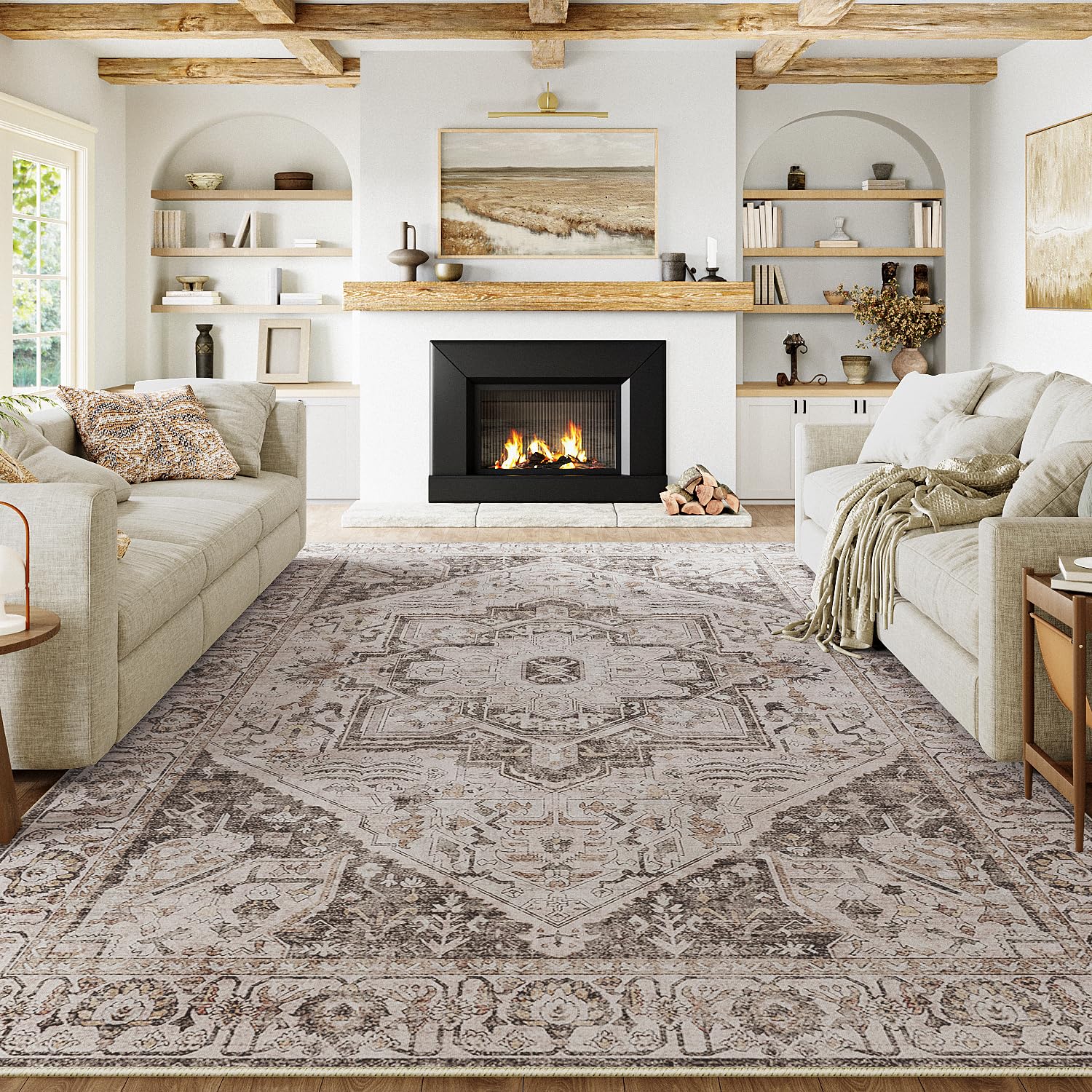 PureCozy Vintage Area Rug 8x10 Bedroom Rug Brown
