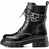 ElegaStep Black Combat Boots Women Purple Boots for Women Rave Boots Beige Gunmetal Cute Shoes Buckle Lug Sole