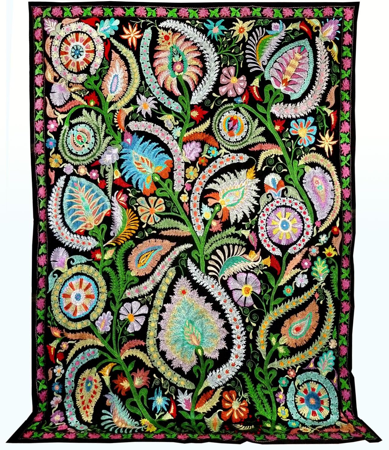 LARGE ONE-OF-A KIND STUNNING UZBEK TURKISH OTTOMAN SILK EMBROIDERY SUZANI T570