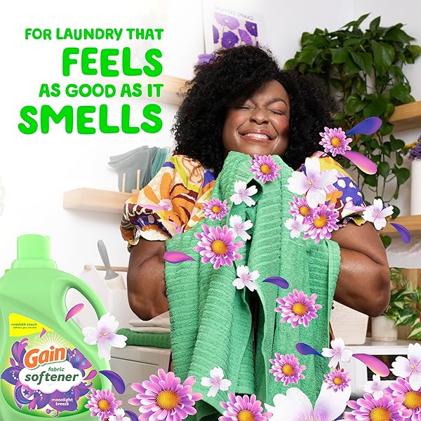 GAIN LIQUID FABRIC SOFTENER, MOONLIGHT BREEZE SCENT, 140 FL OZ, 190 LOADS, SMOOTH TOUCH – SOFTNESS YOU CAN FEEL