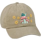 Primitives by Kathy Baseball Cap, Mushrooms Full Color Design, Stonewashed Khaki, Adjustable fit Metal Buckle
