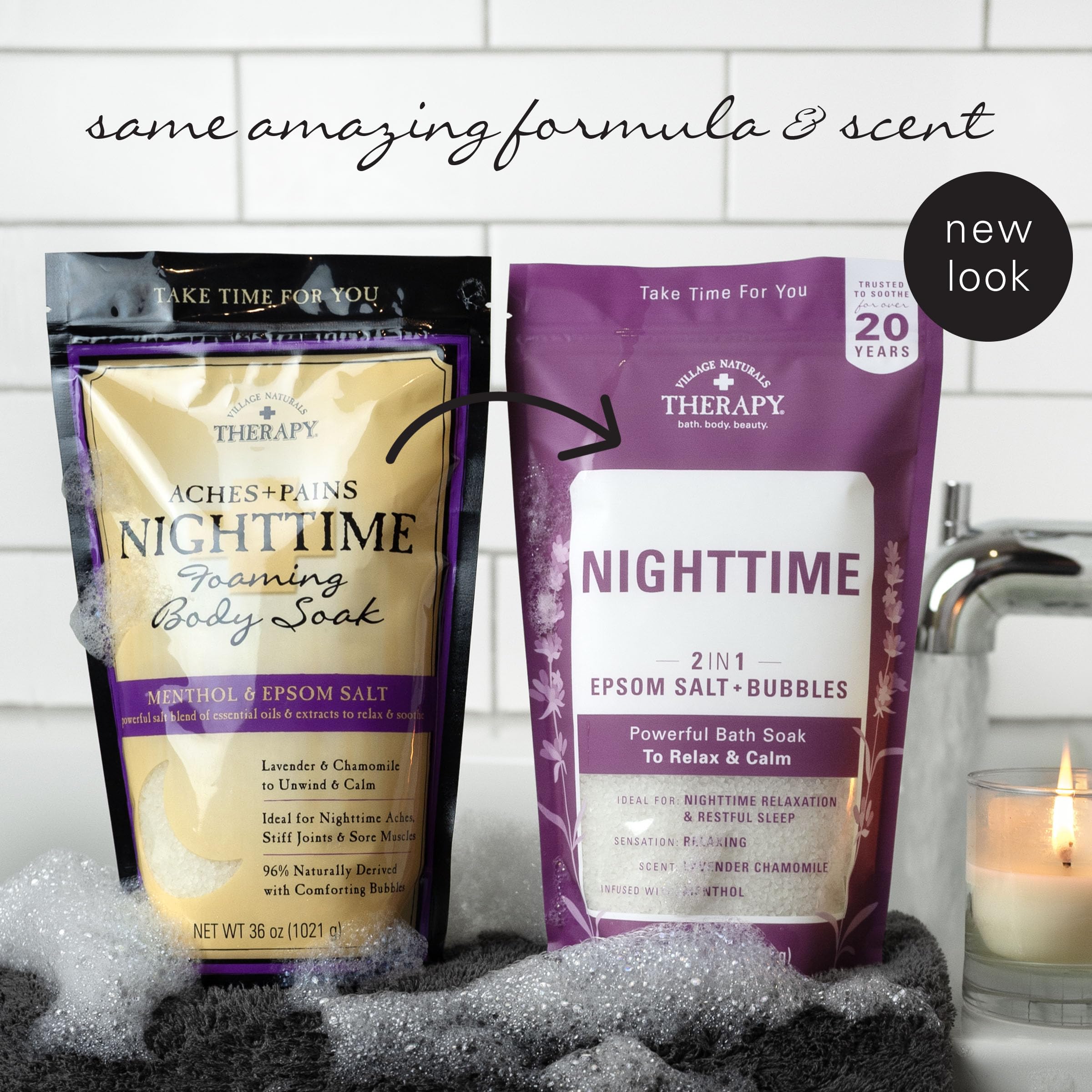 Village Naturals Therapy Nighttime Foaming Epsom Soak, 36 Oz, Pack of 3