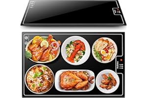 HUDETEX Electric Warming Tray（Large 22"x14"），Food Warmer with Thermostat and Full Surface Heating，Food Warming Mat with 2 Temperature Modes for Parties Buffet，Gatherings，Gold Edge Handles Warming Mat for Food