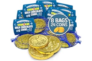 Manischewitz Gold Milk Chocolate Coins, Hanukkah Gelt, (8 Pack) Individually Wrapped Chanukah Coins | St. Patrick’s Day Chocolate Coins | Gluten Free | Kosher (Cholov Yisroel) | Holiday Coins | Assorted Sizes
