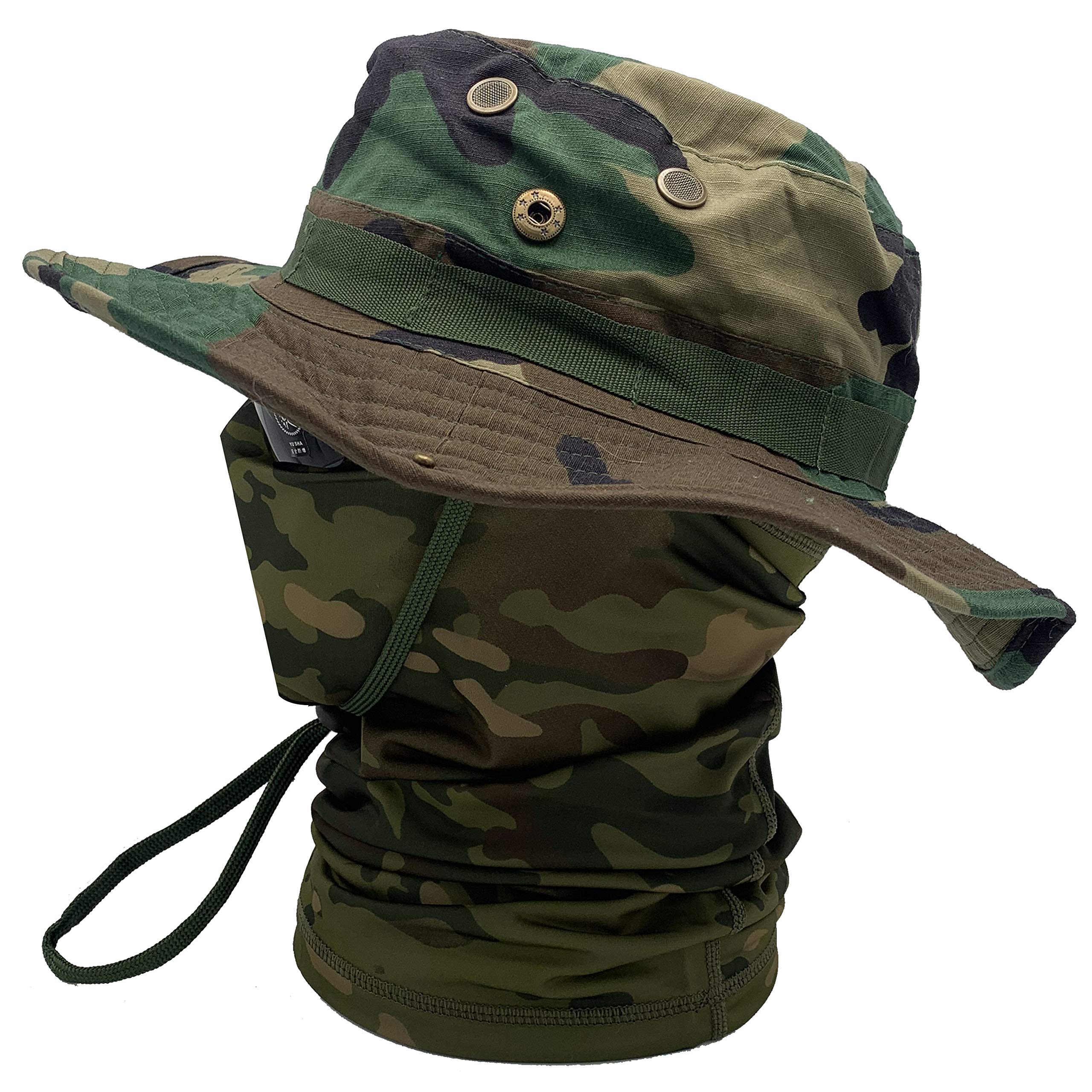 QMFIVE Tactical Boonie Hat UV100 Camouflage Scarf, Unisex Rounded Hat Fisherman (TP-WL)