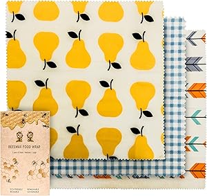 BusyBee Eco Friendly Beeswax Wrap Assorted 3 Pack – All Natural FDA Compliant Reusable Food Wrap – Store & Preserve Foods Without Plastic