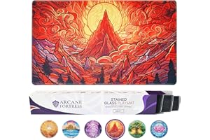 ARCANE FORTRESS MTG Magic The Gathering Playmat - 24x14 Inches, Original Art, Non-Slip TCG Playmat with Rubber Bottom and Stitched Edges, Commander TCG Rollable & Foldable Card Mat (Red BM)
