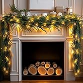 TW SHINE 9FT Pre-Lit Christmas Garland with Lights, 50 LED Lighted Artificial Norfolk Pine Garlands, Christmas Decorations for Indoor Outdoor Mantle Stairs Fireplace Decor, Warm White