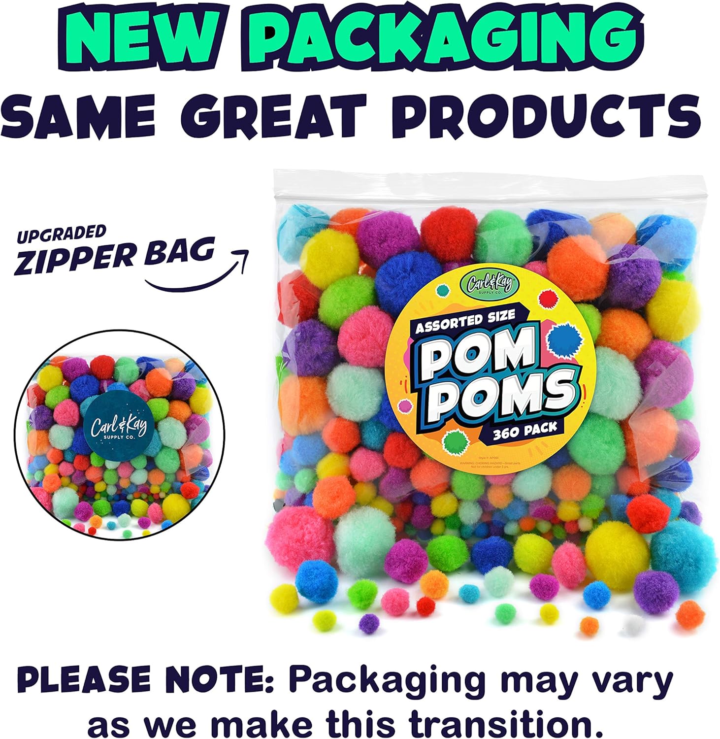Carl & Kay Jumbo Assorted Size 360 Pom Poms for Crafts, Creative Kid’s Gift, Multi Colored Big Pompoms, Jumbo & Large Craft Pom Pom Balls: Arts, Crafts & Sewing