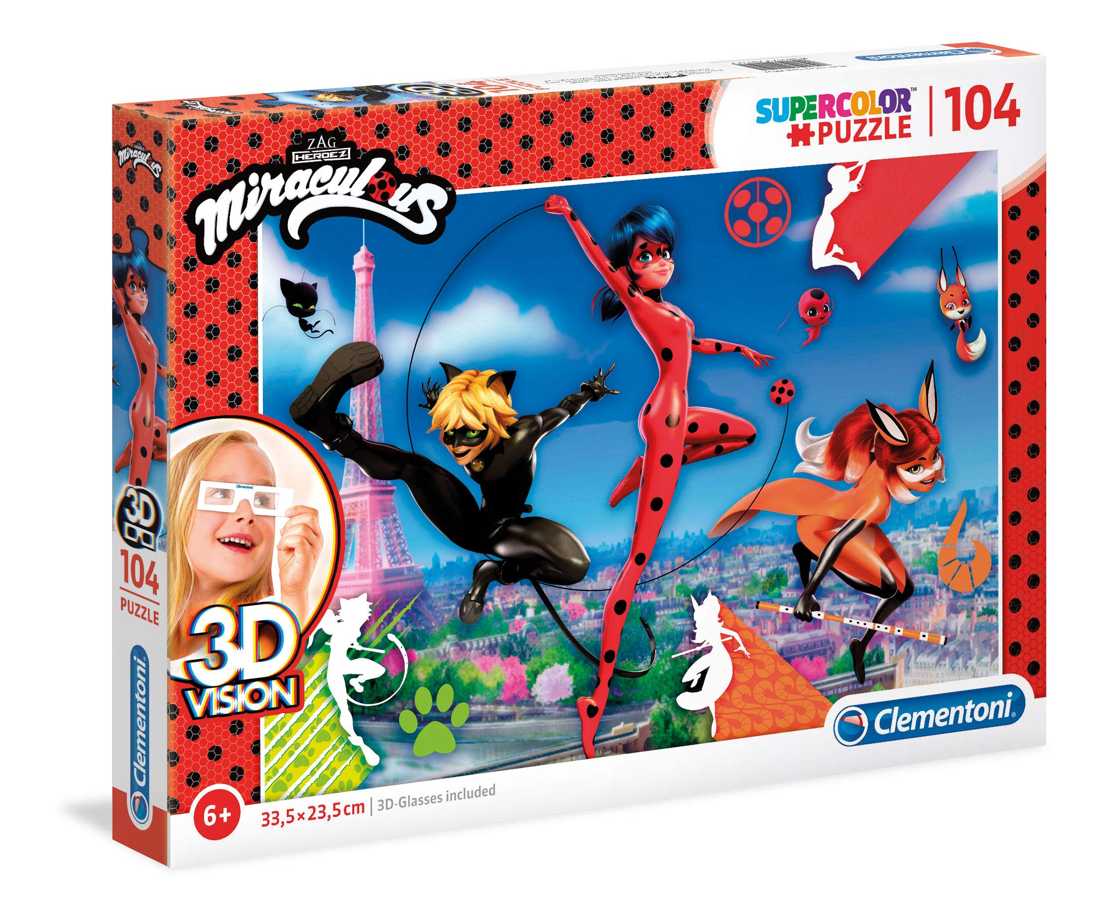 Clementoni-3D Vision-Miraculous Puzzle, 104 Pieces, Multicoloured, 20152