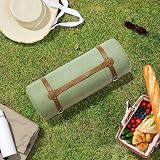 VonShef Picnic Blanket Green Herringbone 200x300cm Waterproof Backing view 6