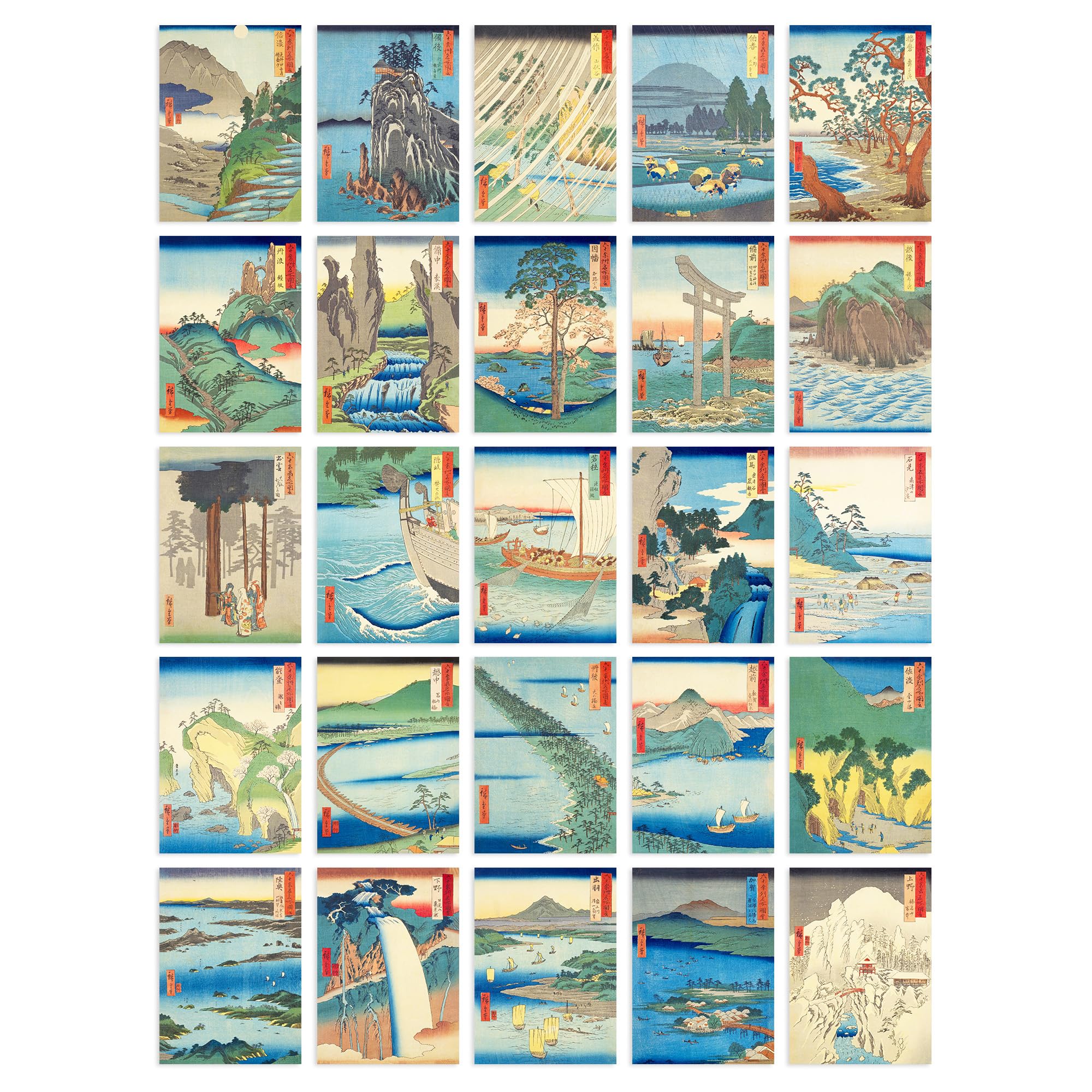 Artery8 50 Pcs Utagawa Hiroshige Japan Aesthetic Collage Kit Japanese Provinces Woodblock Wall Art Prints A6 Set Pack 14.8 x 10.5 cm (5.8 x 4.1) Room Decor Posters
